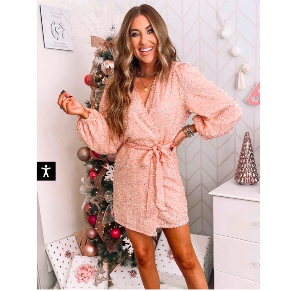New with Tags+Buddy Love+ Adeline Sequin Wrap Dress+ Pink+ SIZE MEDIUM